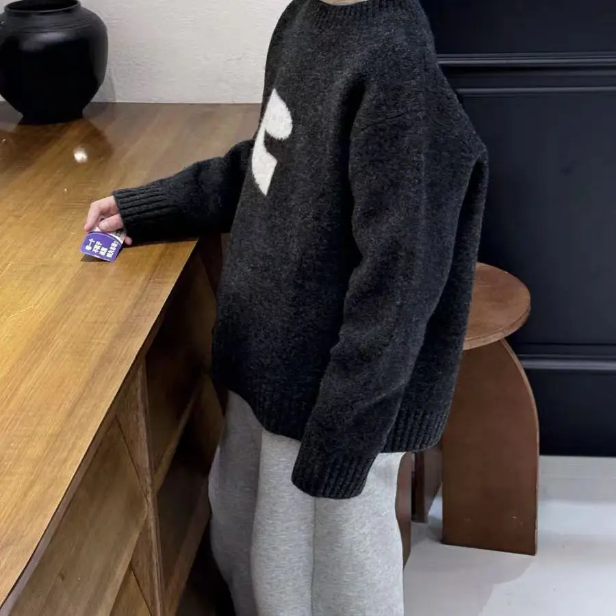 Boys 2026 Autumn Winter Thickened Knit Sweater Korean Style O Neck Letter Print Kids Pullover Base Layer Top
