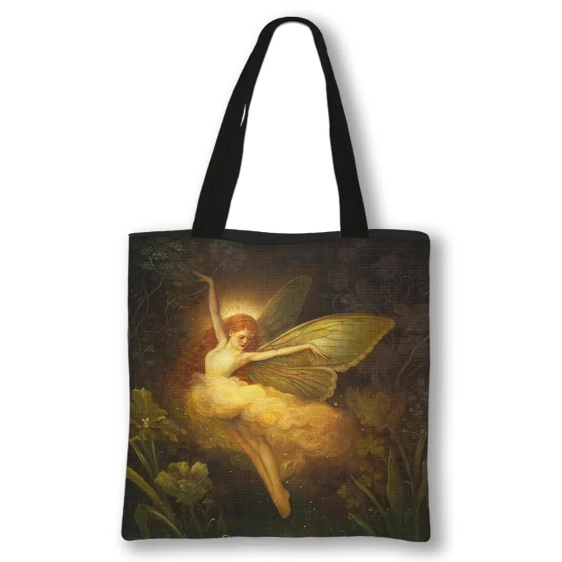 angel Oil Painting Printing Handbag Fabric Bag Leisure Folding Shopping Bag Outdoor Beach Bag Daily Handbag