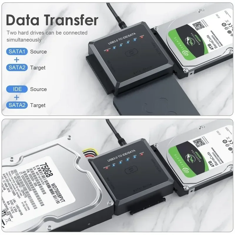 USB to SATA IDE 3 IN 1 Adapter Fit for 3.5 2.5 HDD SSD, External Hard Disk Cable Support 6Gbps High Speed Date Transmission Rate