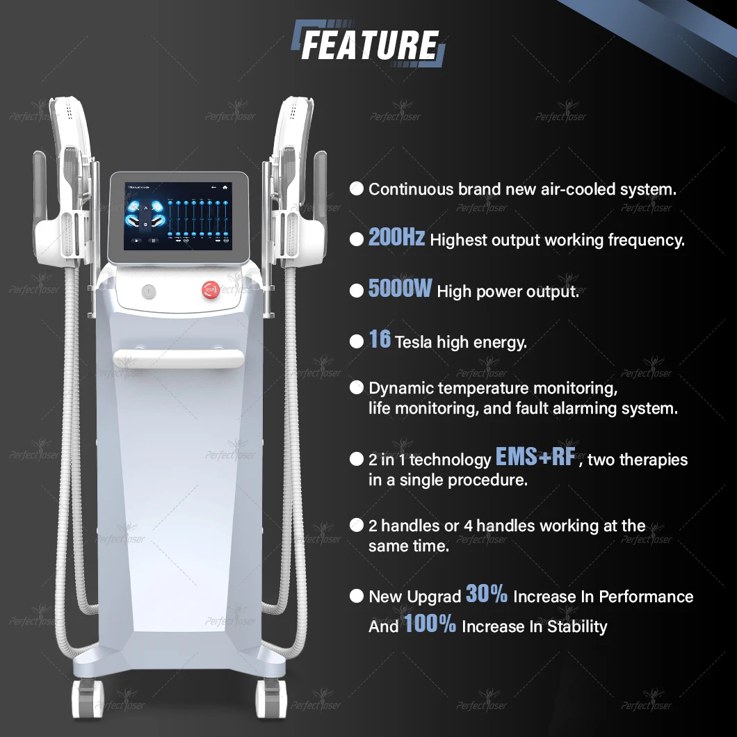 Perfectlaser ems máquina de escultura muscular hiemt neo 16 tesla 4 alças estimulação elétrica corpo moldar queima de gordura emagrecimento