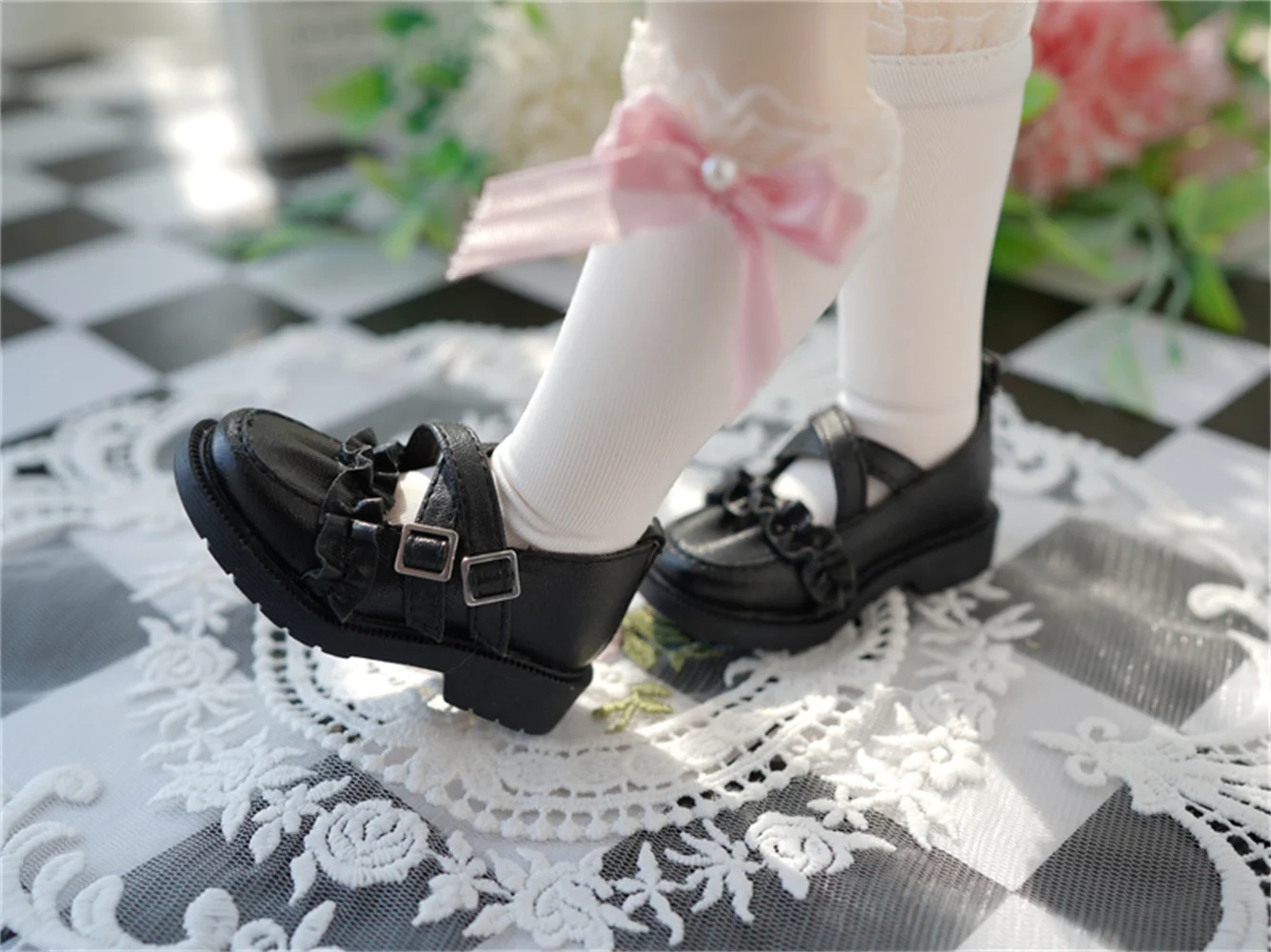 BJD SD  Doll Shoes 1/4 &1/6 Round head black crossed buckle small leather shoes bjd doll accessories