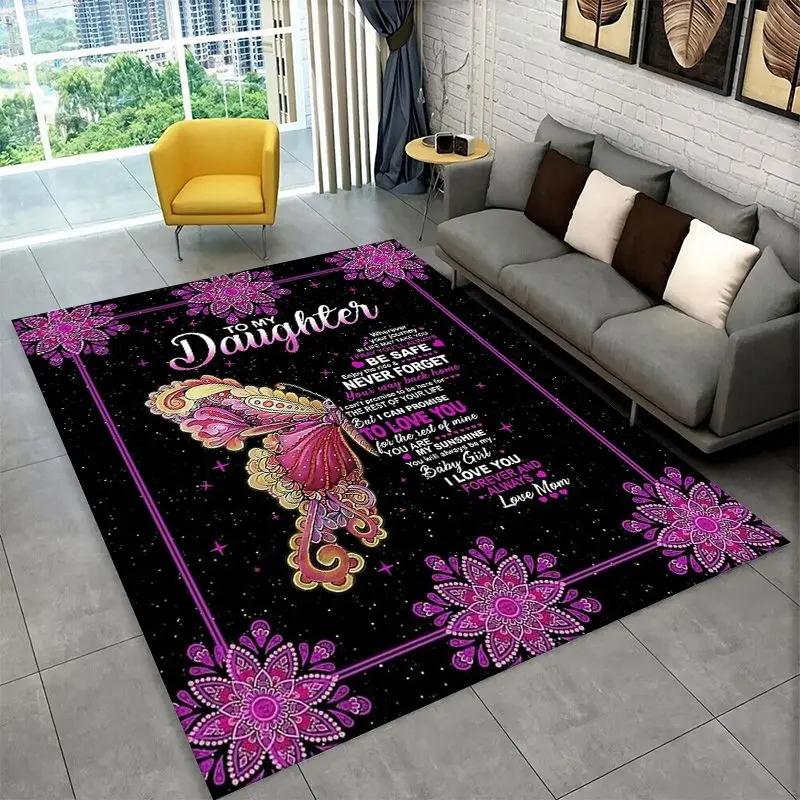 Gift Thanks To My Daughter Letter Present Large Area Rug Non-slip Durable Carpet for Bedroom Living Room Sofa Doormat Home Decor