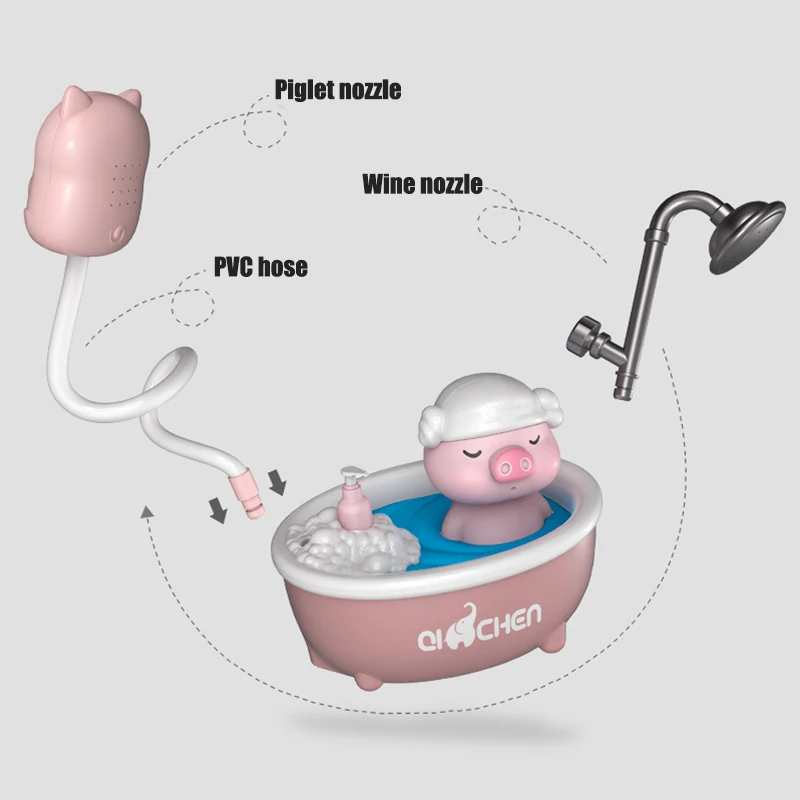 Baby prosiaczek do kąpieli zabawka elektryczna Baby Shower Head z bąbelkową prezent na przyjęcie bociankowe do kąpieli dla dzieci