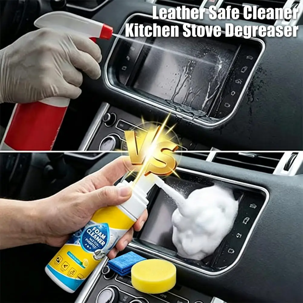 Multifunctional Foam Cleaner Rinse-Free Deep Cleaning Spray with Cleaning Sponge Towel for Car Interior Kitchen Grease Mildew