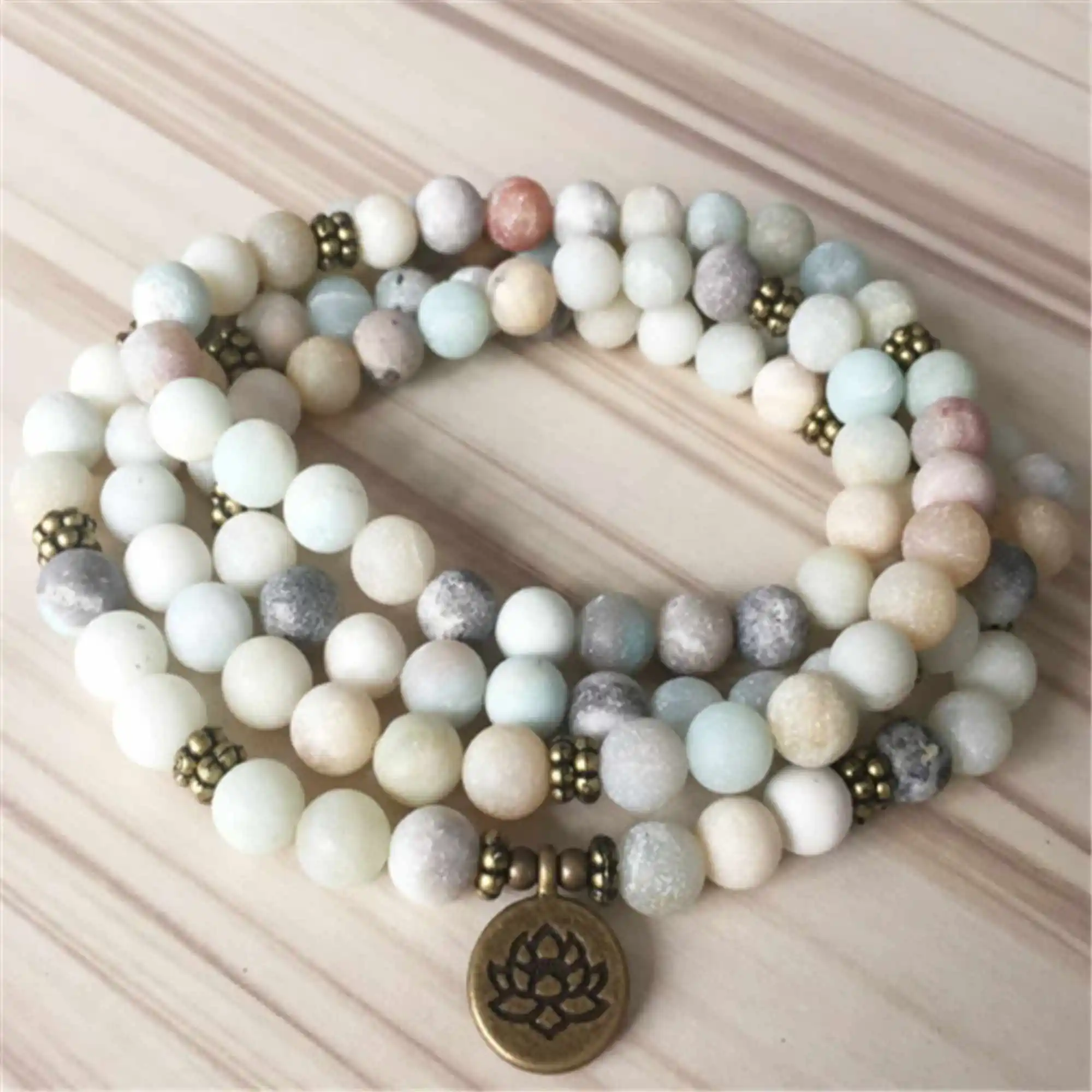 

8mm Frosted Amazoniteian Gemstone 108 Beads Mala Bracelet Lucky yoga Party Charm Trendy Gift Handmade Health Prayer