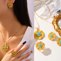 2023 Best Selling 3-Piece Bridal Jewelry Set New Fashion Necklace Earrings Ring Dubai Jewelry Set Women's Wedding Party Gift