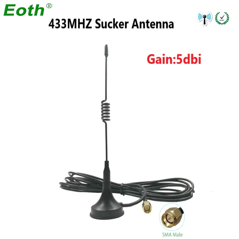 Antenne Lorawan LORA avec base magnétique, 433MHz, 5dbi, 433 IOT, connecteur mâle 101SMA, répéteur de signal radio sans fil