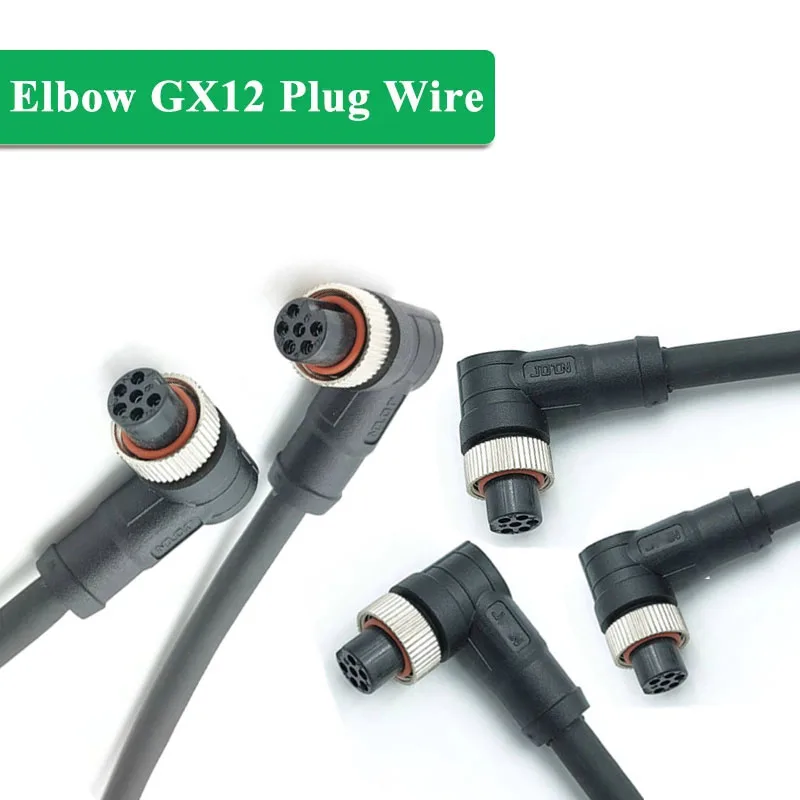 Bend GX12 2 3 4 5 6 7 Pin Aviation Plug Female Connector with Wire 90° Welding Injection Molding M12 Male Head Sensor Socket