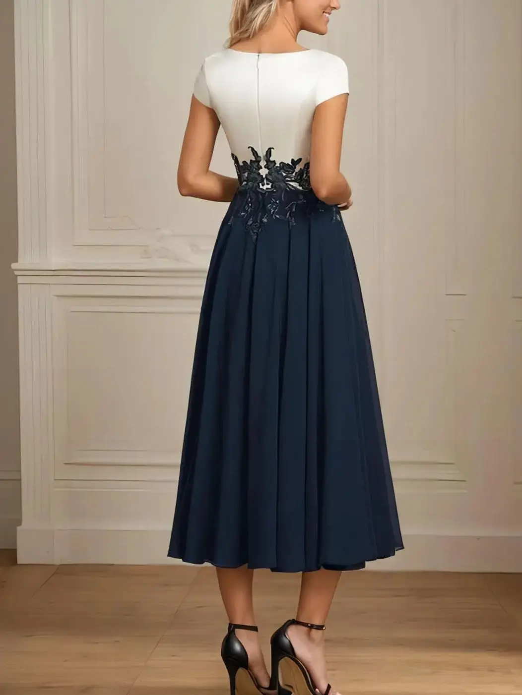 Elegant A-Line Mother of the Bride Dress Short Sleeve V-Neck Chiffon Tea-Length Applique Wedding Guest Gown 2025 free customized