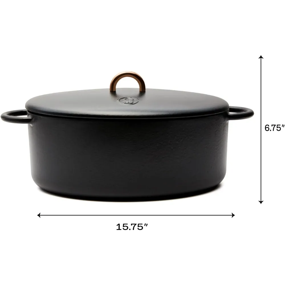 หม้อเหล็กหล่อแบบดัตช์พร้อมฝาปิด ขนาดใหญ่ 6.75 ควอร์ต หูจับคู่ ใช้กับเตาได้ ทนความร้อนได้ถึง 500 องศา เหมาะสำหรับอบขนมปัง