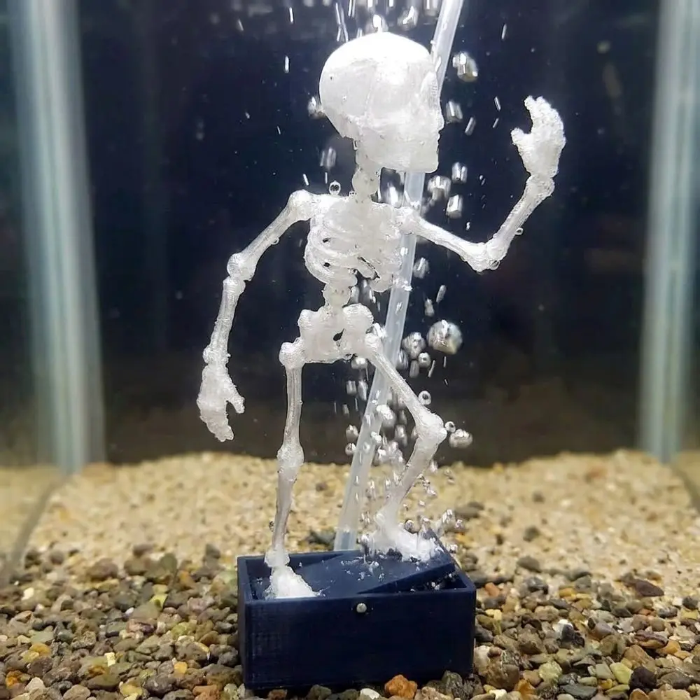 3D Printed Dancing Skeleton Aquarium Bubbler Plastic with Air Tube Dynamic Skeleton Bubbler Air Driven Gothic