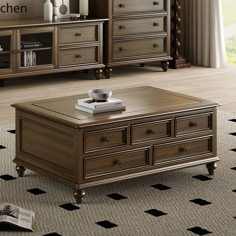 HXL  rural all-solid wood coffee table TV cabinet combination pure solid wood retro living room multi-pump