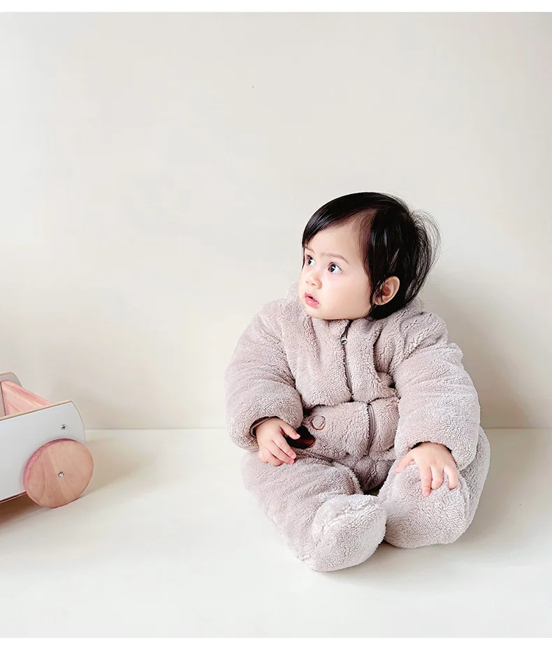 ثوب فضفاض للأطفال لطيف للفتيات الصغيرات بشكل عام بذلة شتوية دافئة بقلنسوة من القطن للأطفال الأولاد رومبير ملابس زحف للرضع