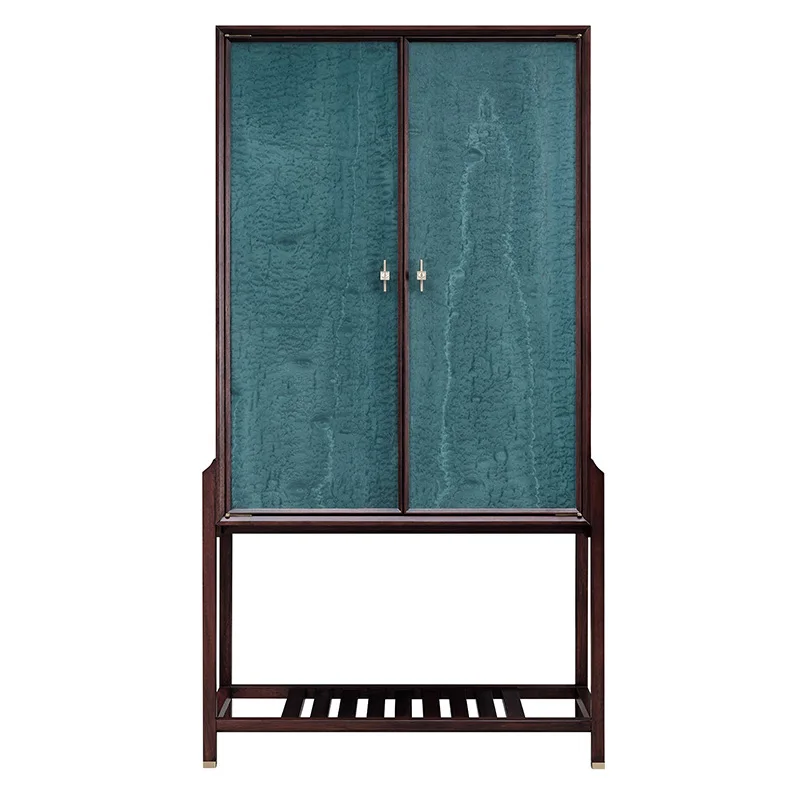 

Modern New Chinese Ebony Double Door Wine Cabinet Decorative Shelf Solid Wood Storage Display Cabinet