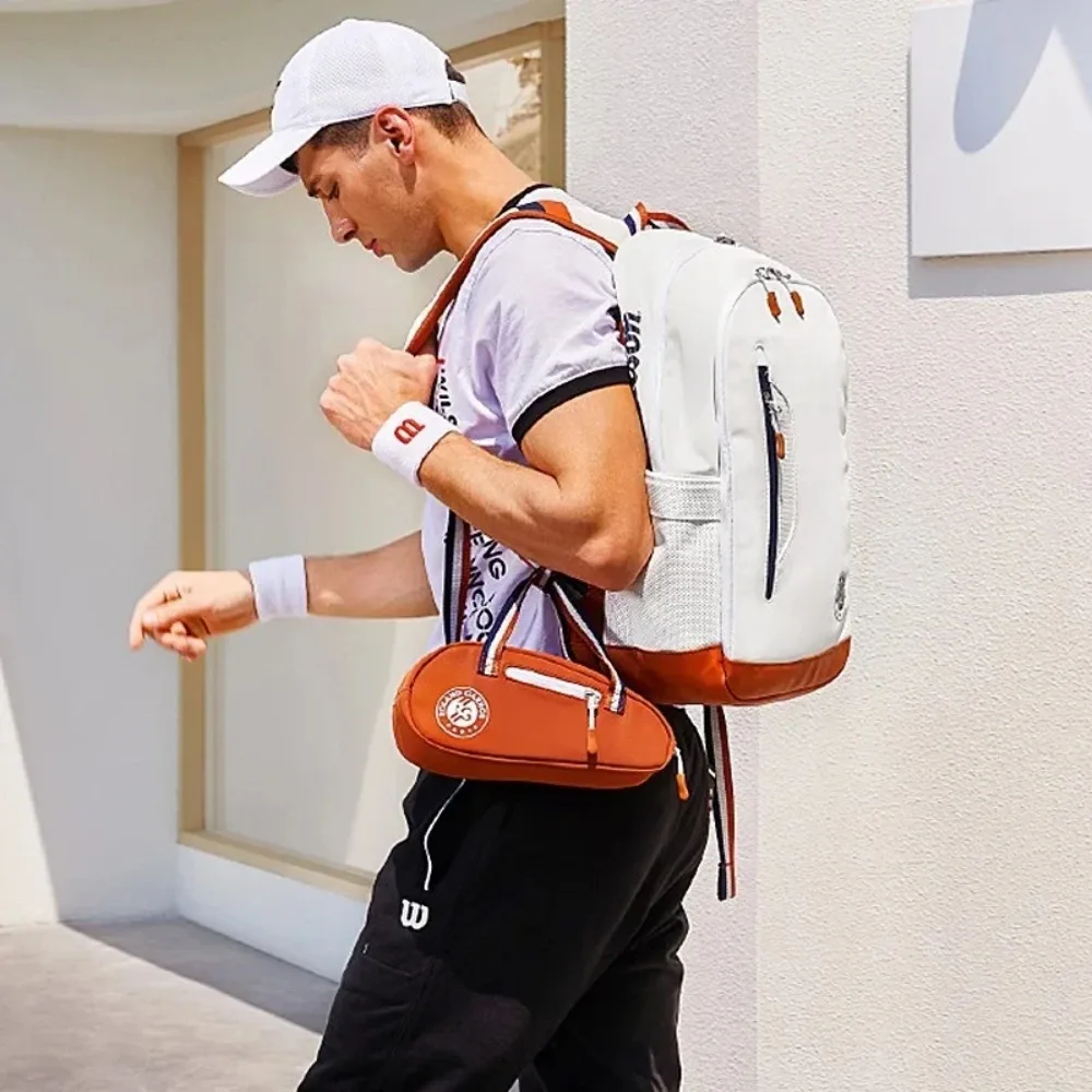 Saco de tênis Wilson-Roland Garros Clay Clay, raquetes comemorativas do French Open, mochila máxima para 2 raquetes, 2 raquetes