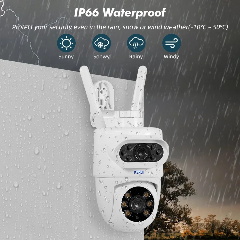 KERUI Outdoor 10MP 5K HD Dual Lens WiFi IP Camera PTZ Wireless Home Security CCTV Video Surveillance Work with Tuya Smart