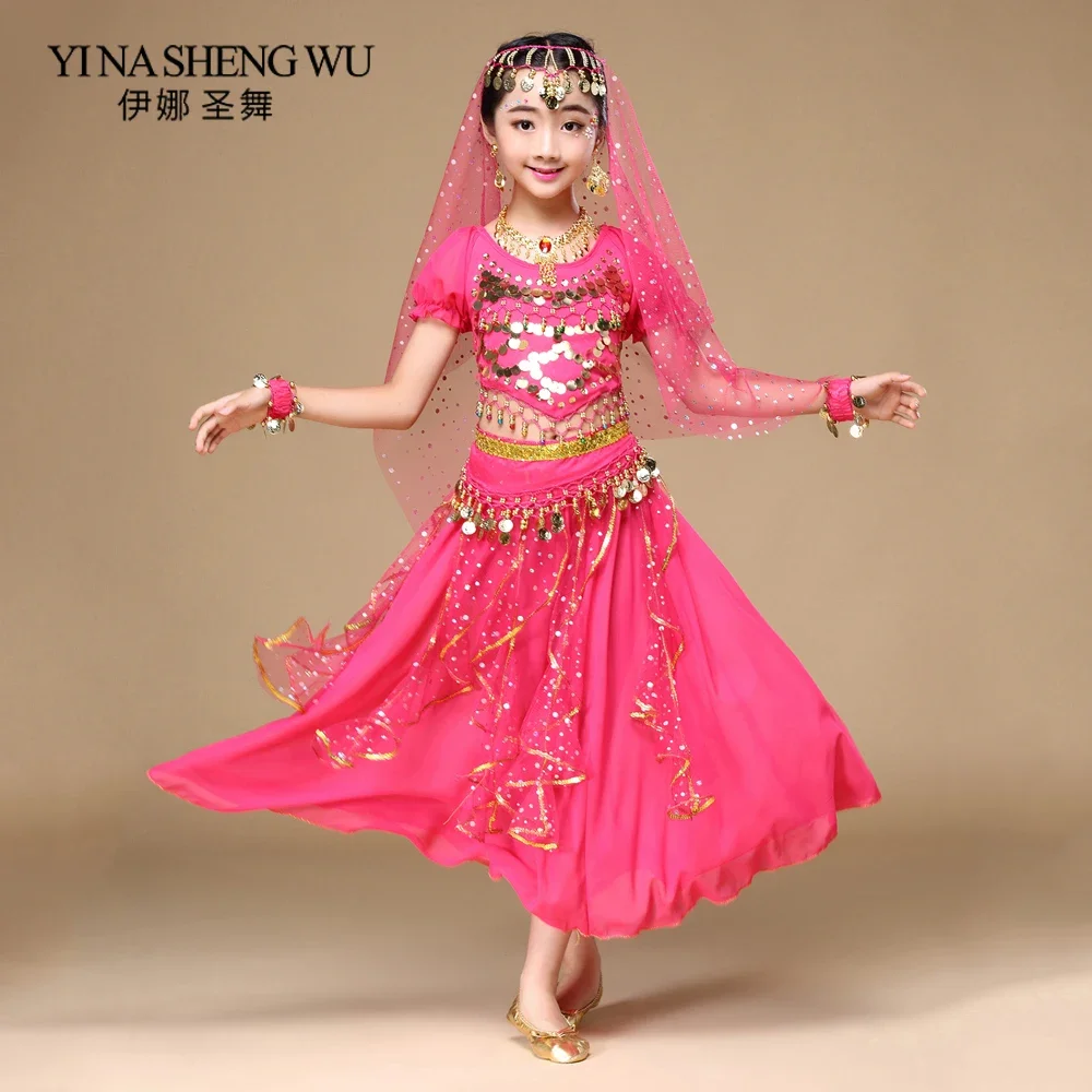 الرقص الشرقي زي الرقص الشرقي الأطفال الرقص الشرقي مجموعة أطفال فتاة بوليوود الهند الرقص ممارسة أداء الملابس 6 قطعة/المجموعة