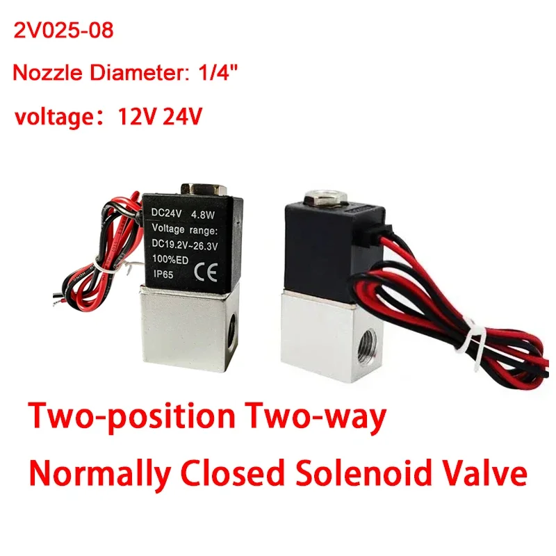 

1/4" DC 12V 24V Normally Closed Solenoid Valve 2-Way Direct-acting Pneumatic Water Air Gas Flow Valve Response Quick Connector