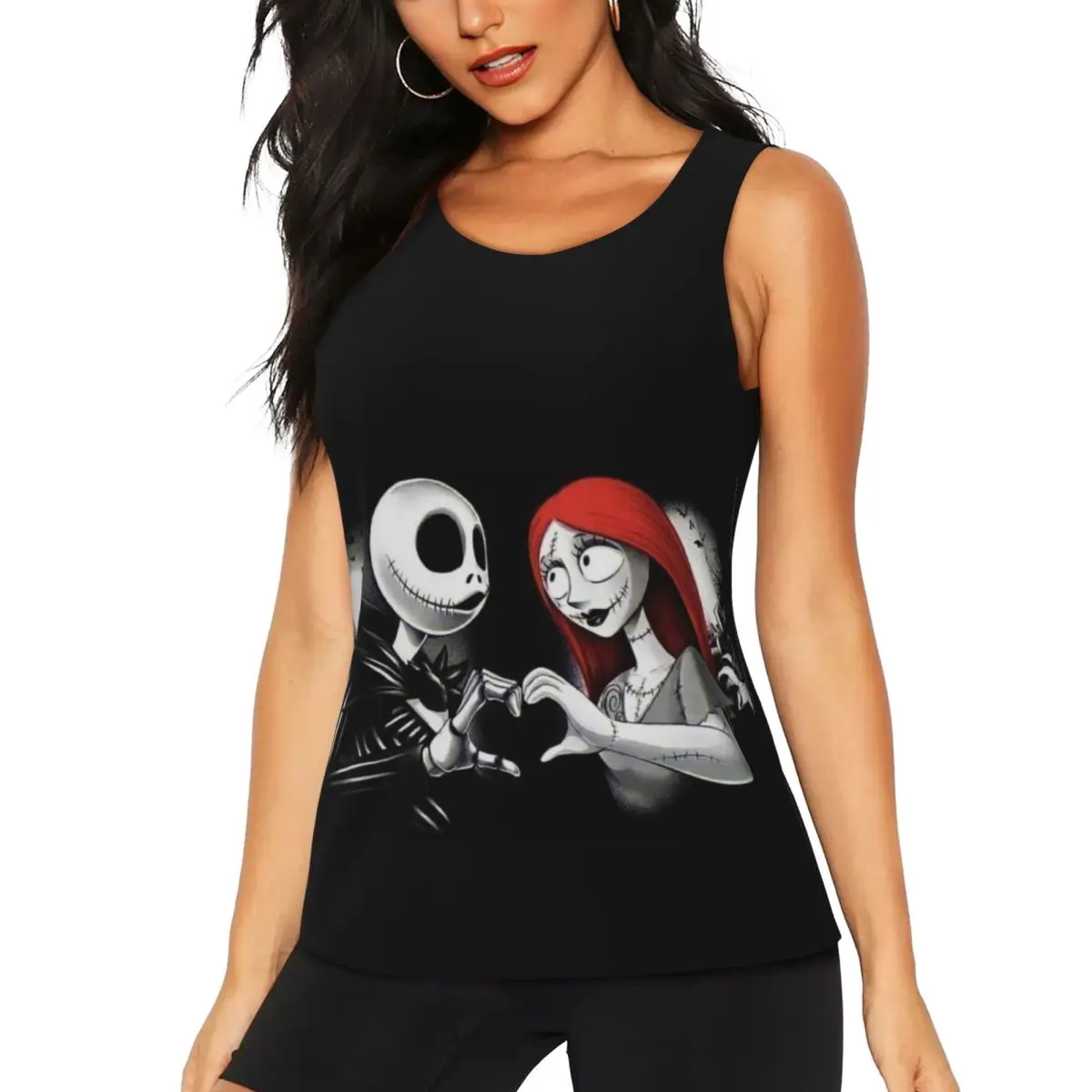 

Custom Jack And Sally Halloween Yoga Shirts Women's The Nightmare Before Christmas Gym Workout Running Tank Tops