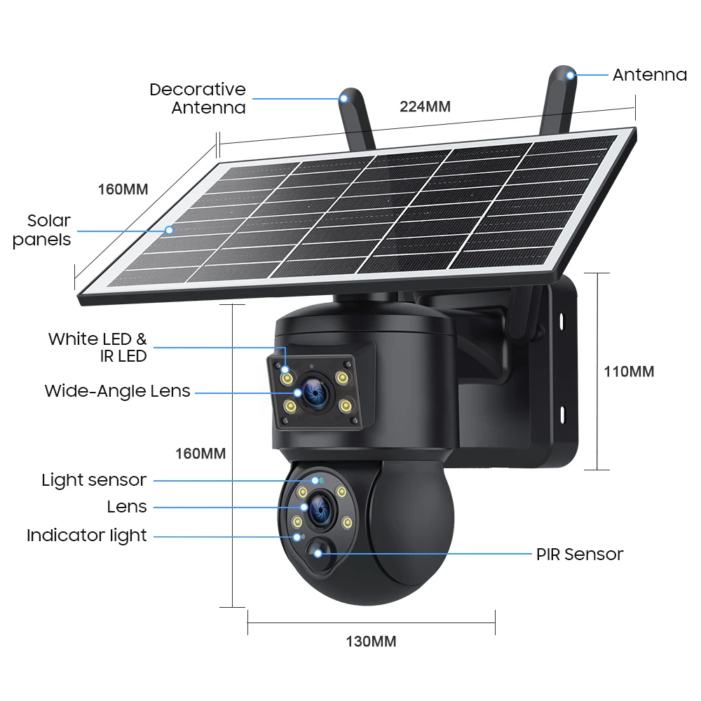 6MP Ubox APP Solar Power Dual Lens WIFI 4G IP Camera Full Color AI Humanoid Detection Home Security CCTV Monitor