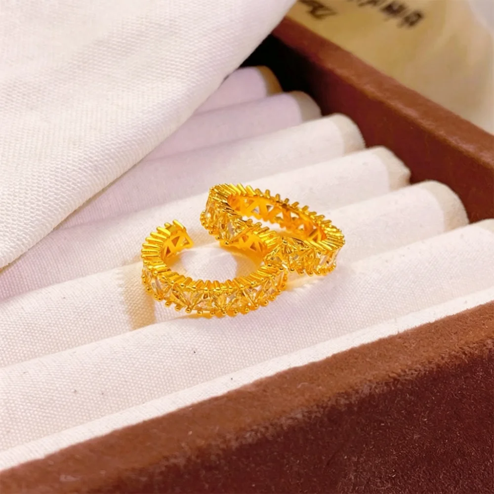 

Diamond-encrusted small gold ring for women, simple and luxurious, high-end feel, open finger ring, long-lasting colorfast