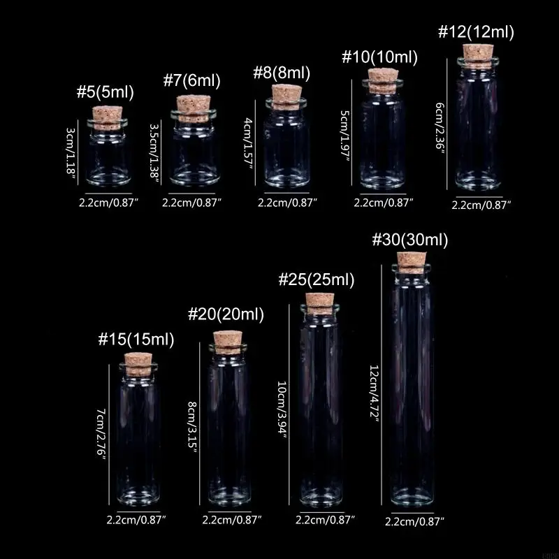 U0DE Małe butelki korkami Małe fiolki Małe przezroczyste szklane słoiki pokrywkami Pojemnik do przechowywania na projekty