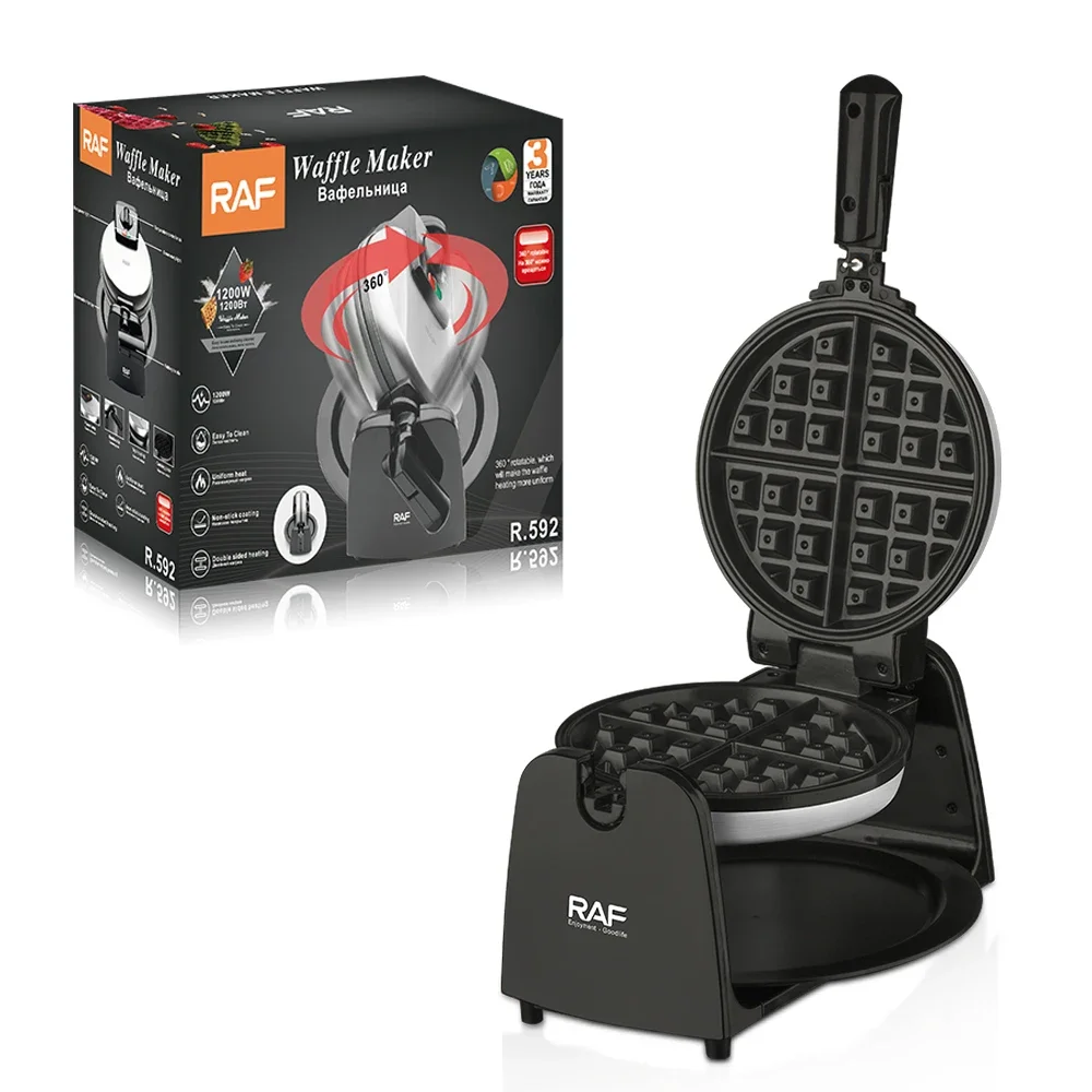 RAF 360 Rotation Professional Electric Egg Bread Waffle Makers 1200w Non-stick Coating Home Use Waffle Maker Machine