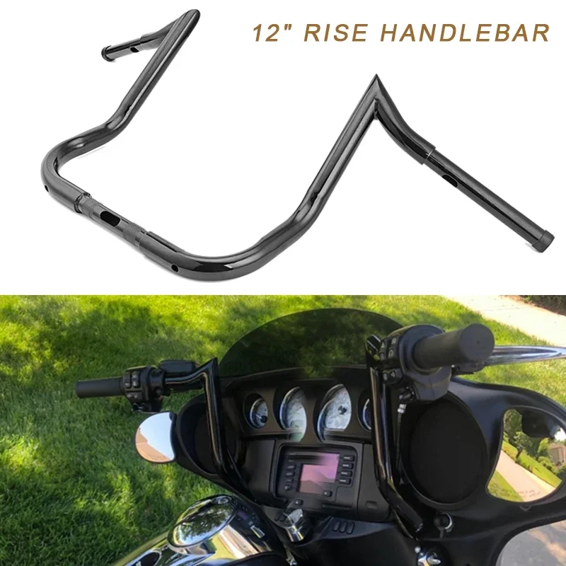 

Glossy Black 12" Rise 1 1/4" Handle Bars For Harley Davidson Sportster XL 1200 883 Softail Dyna Touring Road Glide & King Models