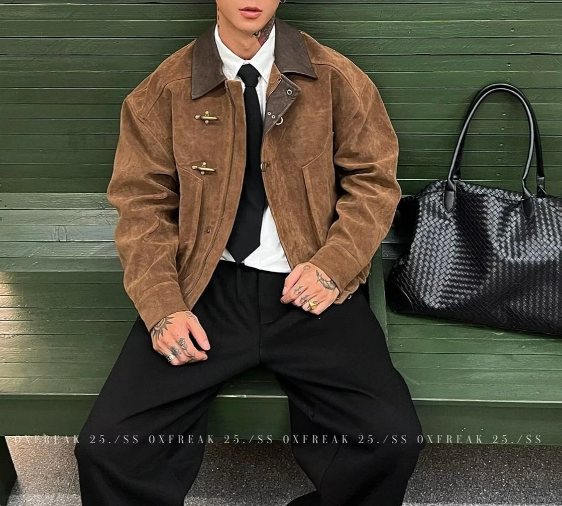American Retro Design Tooling Jacket Men's Autumn Plane Buckle Short Coat