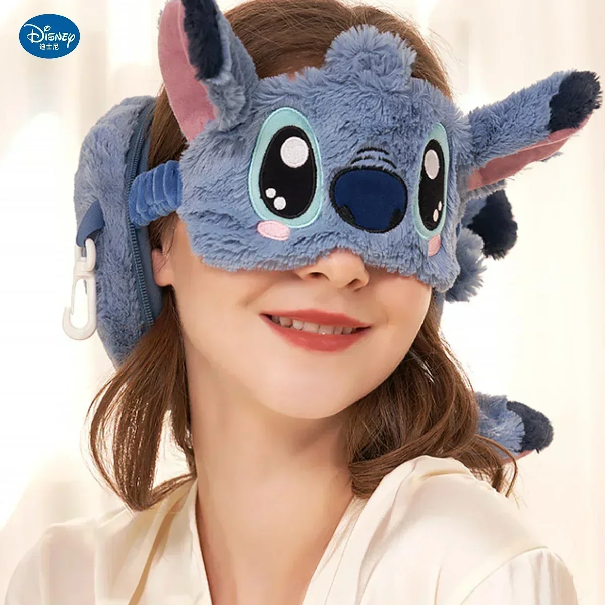 New Disney Stitch Travel Neck Pillow With Eye Mask Multi-fuction Sleeping Massager Pillows Cartoon Plush Toys Surprise Giftsdis