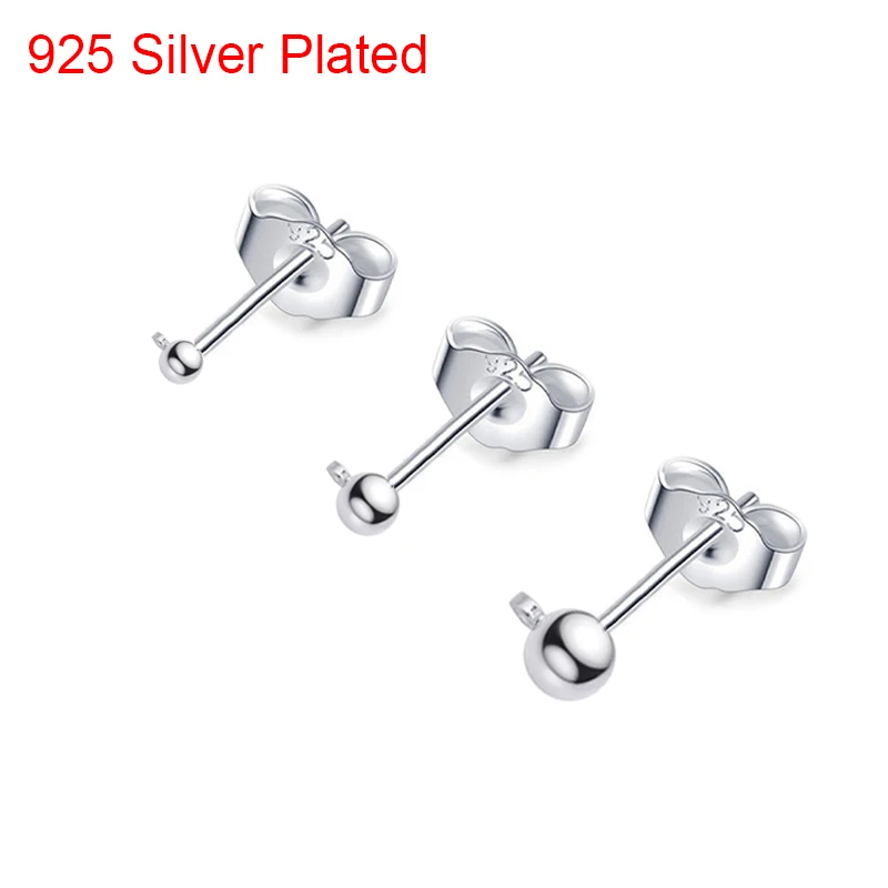 10pcs 925 Silver Plated Earrings Hooks Making With Earring Backs Hypoallergenic 3 4 5 MM Earring Pins Post For Jewelry Supplies