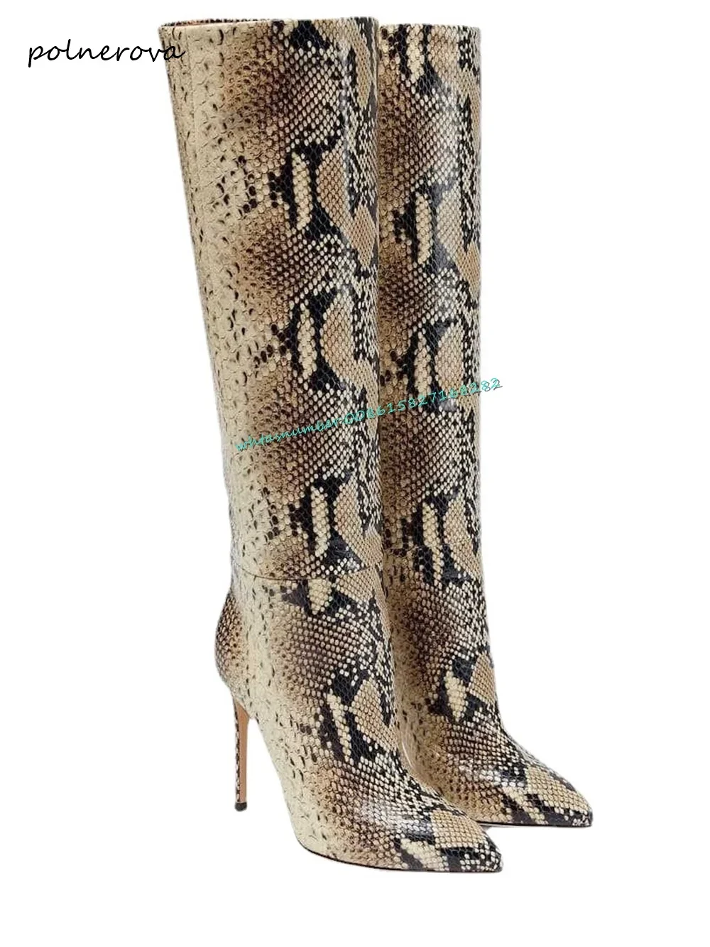 Sexy Snake Skin Knee High Boots Stiletto Pointy Toe Modern Boots Runway Party Shoes for Women 2023 Autumn Winter Newest Fashion