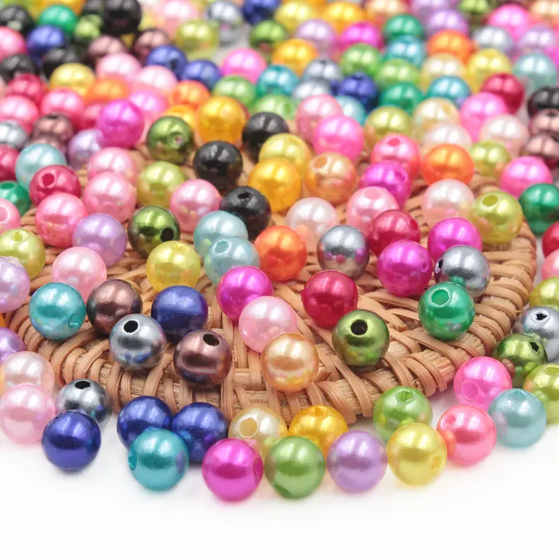 100Pcs 6-10mm Colorful Lmitation Pearls Round Beads With Holes DIY Bracelet Necklace For Jewelry Making Manual Crafts Material