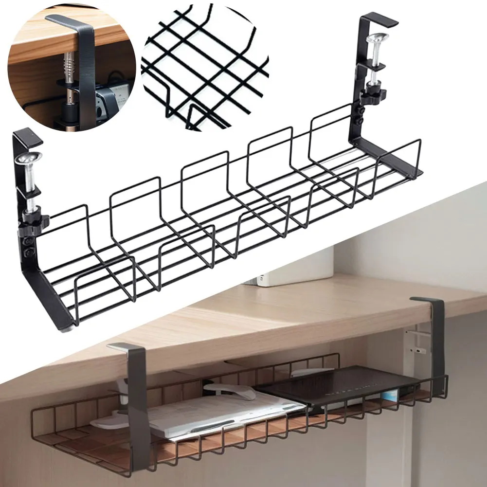 Undertable Storage Rack โลหะโต๊ะคอมพิวเตอร์สายไฟไม่มีเจาะสายไฟชั้นวางสําหรับ Home Office Workstation