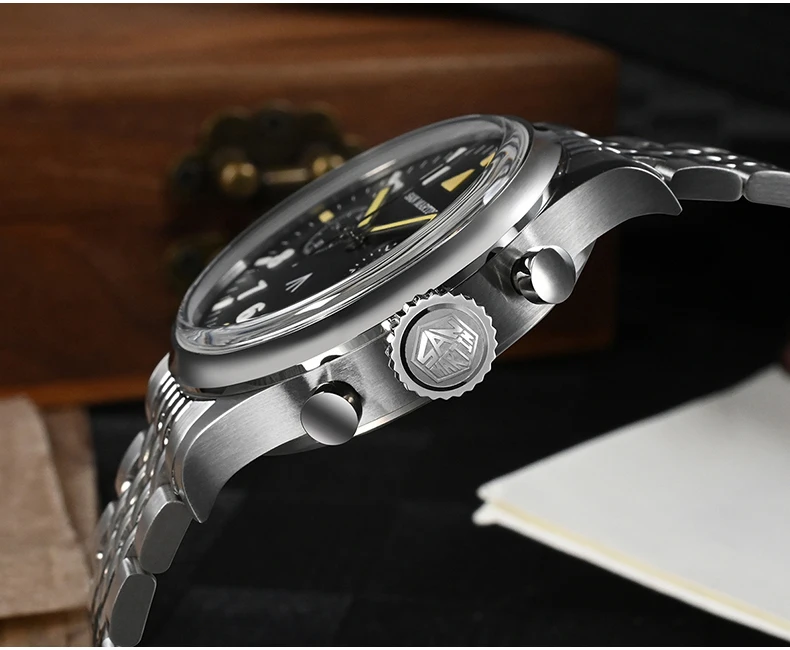 San Martin Men Chronograph Watch 38.5mm Panda Manual Wind Mechanical Wristwatch 10ATM Waterproof Luminous Sapphire ST1901
