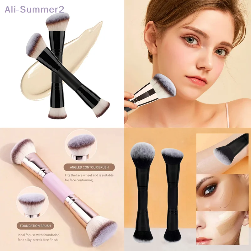 {MX} 1/2Pcs Professional Double Ended Makeup Brush Large Round Head Foundation Concealer Brush Travel Make Up Tools