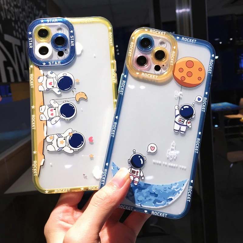 Casing untuk Xiaomi Redmi Note 9T Casing Ponsel Redmi Note9T Astronot Transparan Lucu M2007J22G J22 Sampul Belakang Bumper Tahan Benturan