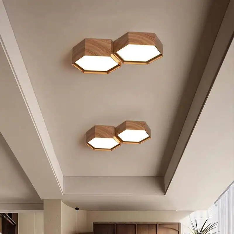 

Honeycomb Hexagon Led Ceiling Lamp Wooden Lampshade Ceiling Chandelier For Bedroom Hallway Checkroom Room Decor Indoor Lighting