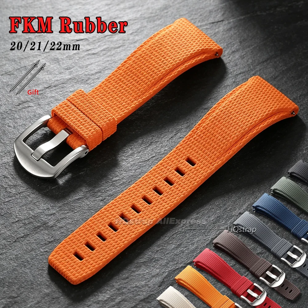 FKM Rubber Watch Strap 20mm 21mm 22mm for Cartier for Rolex for Omega Universal Bracelet Curved End Waterproof Sport Wristband