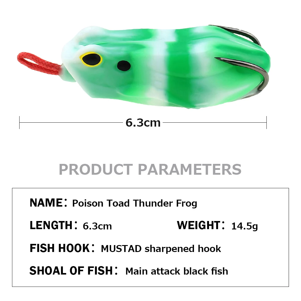 SANLIKE 6.3cm 14.5g Modified Thunder Frog Soft Bait with  Groove Double Hooks Long-range Black Fish Fake Bait Fishing Tackle