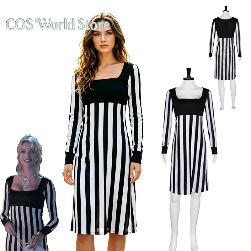 

Movie Tina Carlyle Cosplay Costume Cameron Diaz Black White Striped Dress Woman Halloween Cosplay Tina Carlyle Clothes