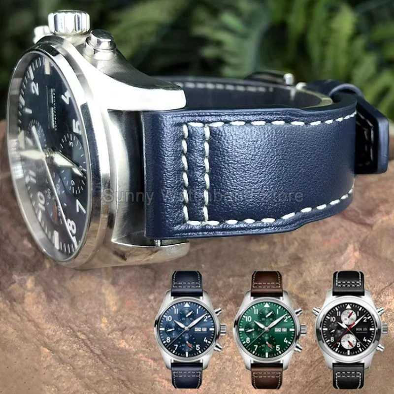 Coffee Black 20 21 22mm for IWC Portofino Le Petit Prince Portugieser Cowhide Watch Band Special Interface Needle Buckle Durable