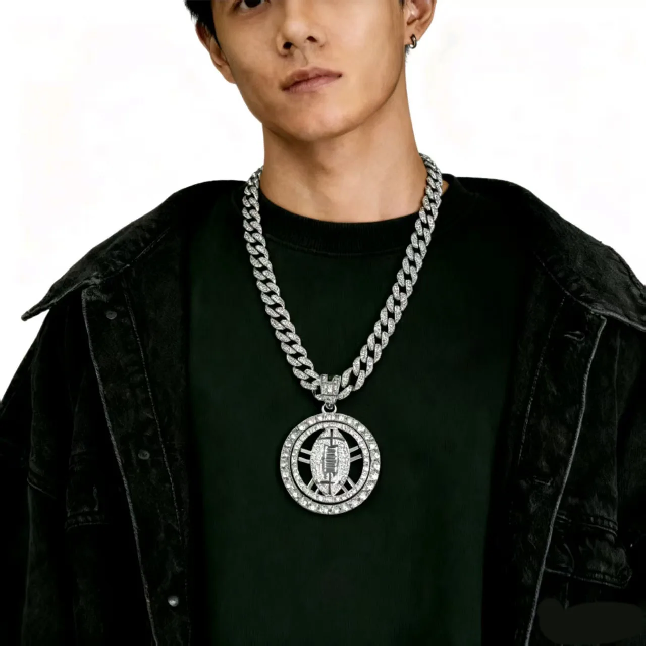 

Аксессуары для самостоятельного изготовления: новая мужская цепочка с полным покрытием стразами в европейском и американском стиле, персонализированная вращающаяся ручка в стиле хип-хоп с футбольным дизайном.