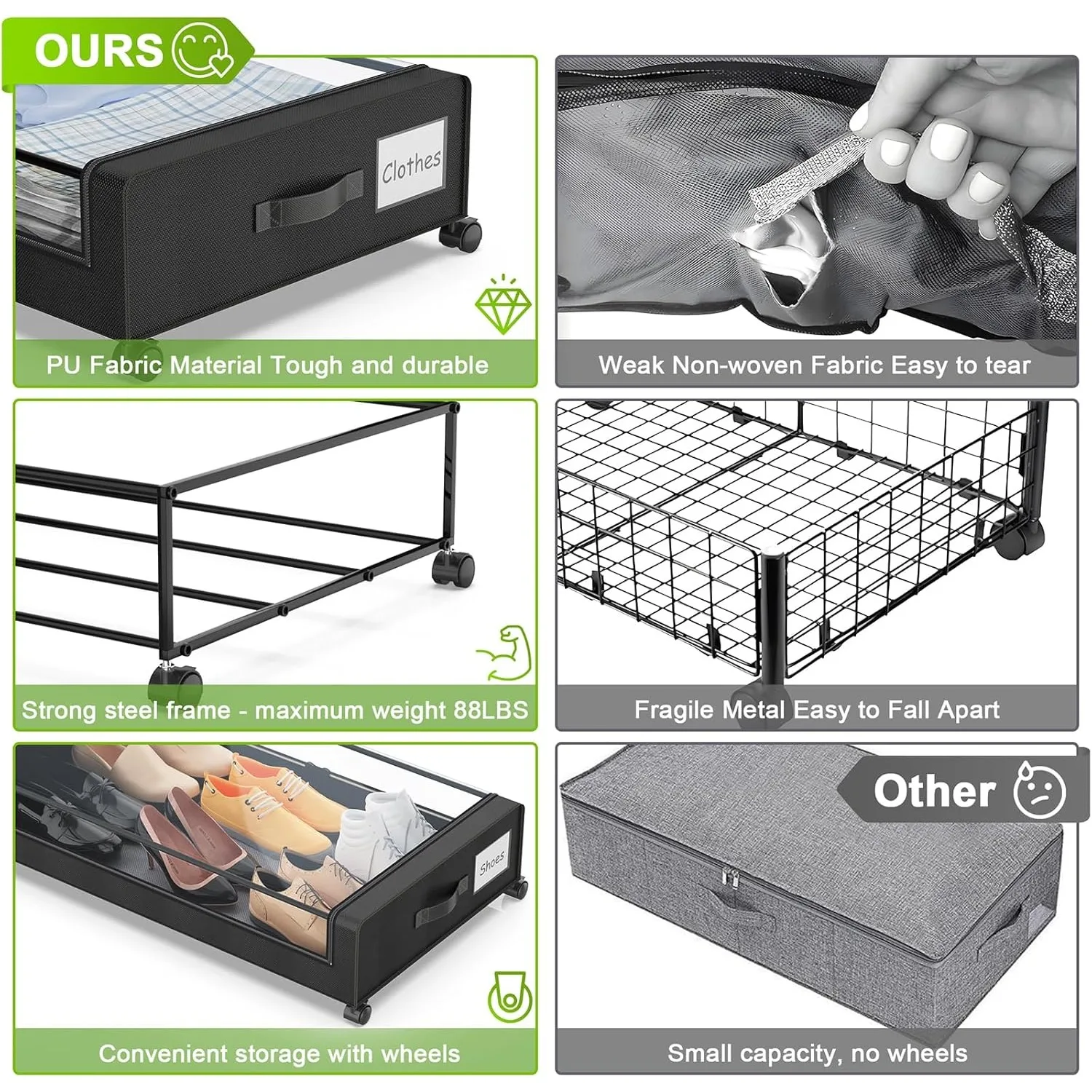 Under Bed Storage with Wheels, 2-Pack Underbed Storage Containers with Clear Lids, XXL 60L Under the bed storage Organizer Bins