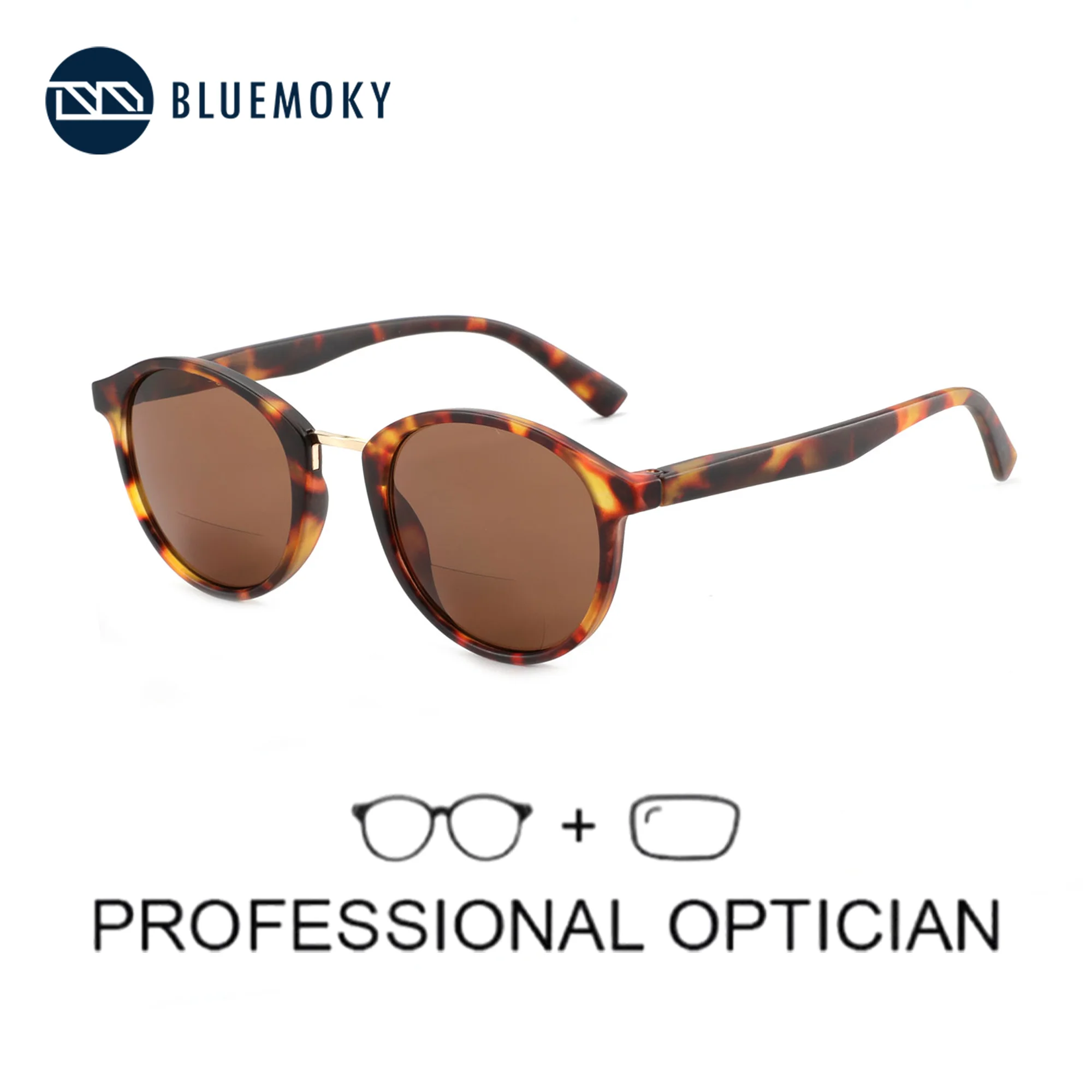 BLUEMOKY Round Vintage Prescription Sunglasses For Women Men Uv400 Protection Progressive/Myopia/Hyperopia Sun Glasses