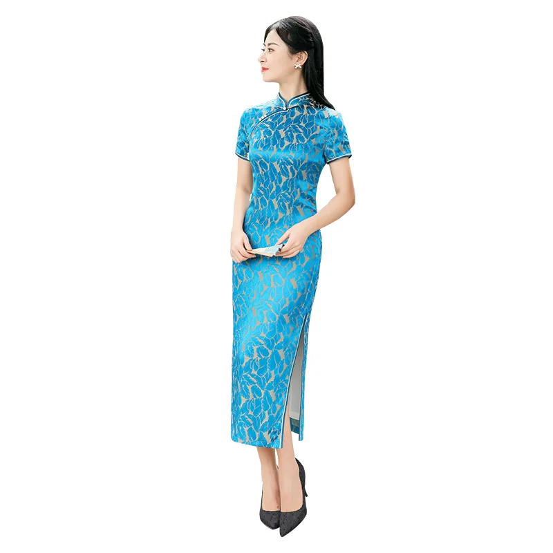 Retro Chinese Style High Quality Real Silk Jacquard Cheongsam Qipao Women's Clothing Dress Fashion Daily Banquet Flag