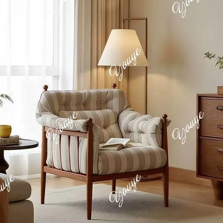 

J Medieval Single Sofa Chair Size Apartment Household Living Room Back Chair Design Leisure Chair Fabric Striped Designer