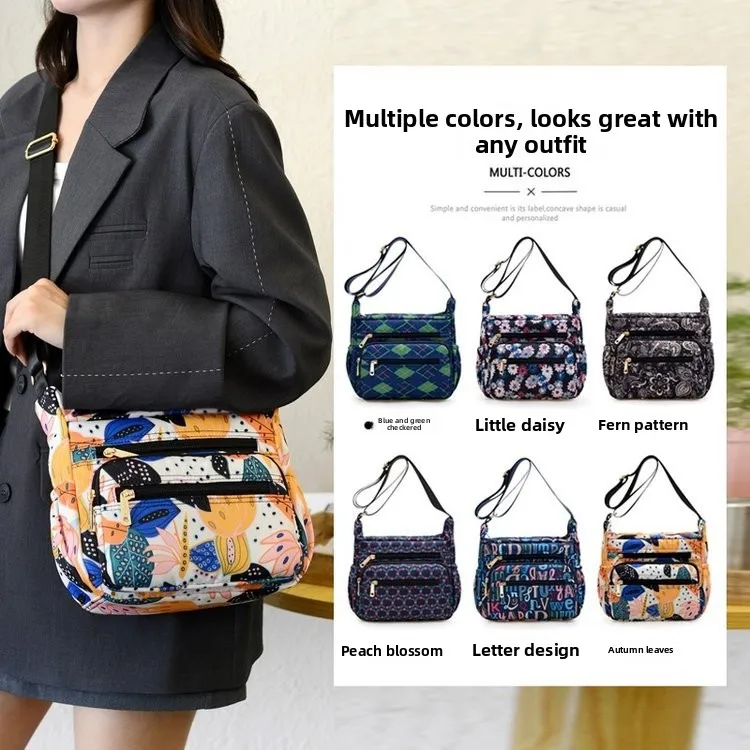 

Fashionable Ladies Nylon Oxford Cloth Single Shoulder Bag Water-Resistant Lightweight Mom Bag Casual Style Zipper Closure Cro...