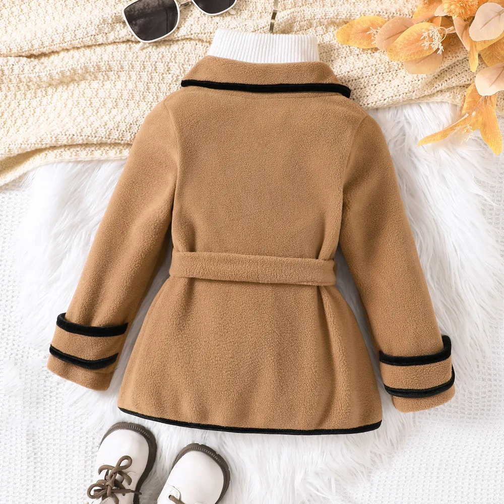 Kids Casual Coat For Girls Clothes Autumn Winter 2024 New Child Fashion Thicken Long Sleeve Belt Outwear Knitwear Not Include