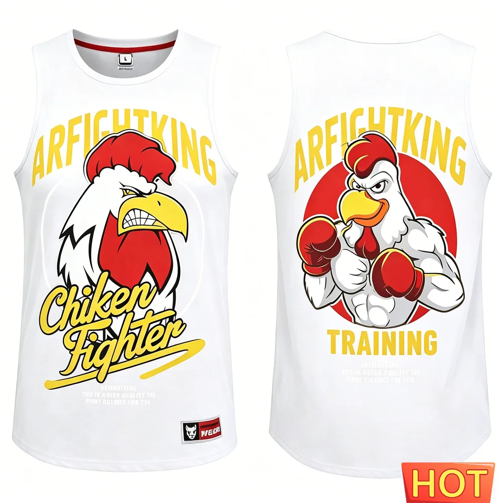 Muay Thai Fun Battle Chicken vests Summer Men Muay Thai vest Tank Top Mens sleeveless T-shirt Quick-dry men's t-shirts tank tops